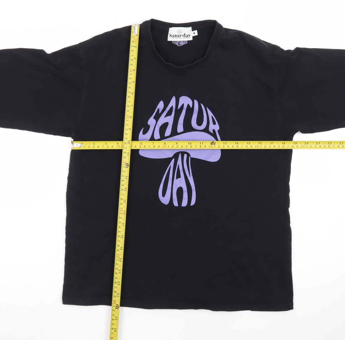 Saturday by Megan Ellaby Men's Black Graphic Long Sleeve T-Shirt M