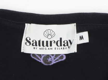 Saturday by Megan Ellaby Men's Black Graphic Long Sleeve T-Shirt M