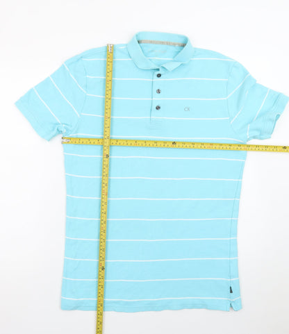 Calvin Klein Men’s Blue Striped Polo Shirt Size M Cotton Blend