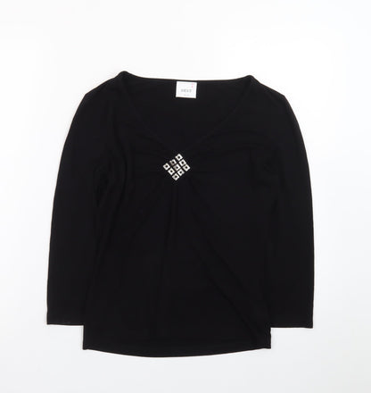 Next Women's Black Viscose Wrap Blouse UK 10 Long Sleeve