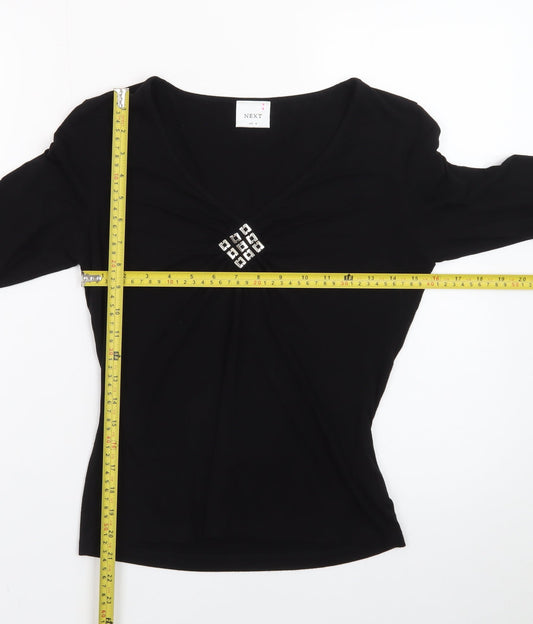 Next Women's Black Viscose Wrap Blouse UK 10 Long Sleeve