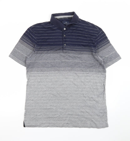 Blue Harbour Men's Blue & Grey Striped Polo Shirt, Size M Regular Fit