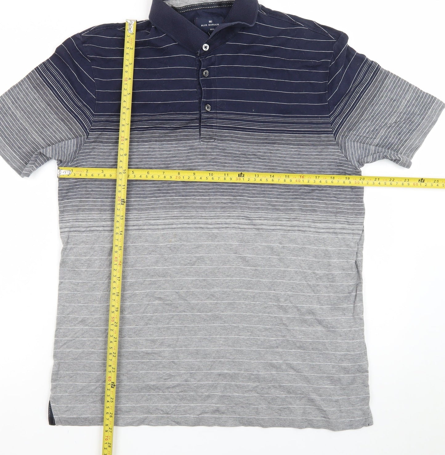 Blue Harbour Men's Blue & Grey Striped Polo Shirt, Size M Regular Fit