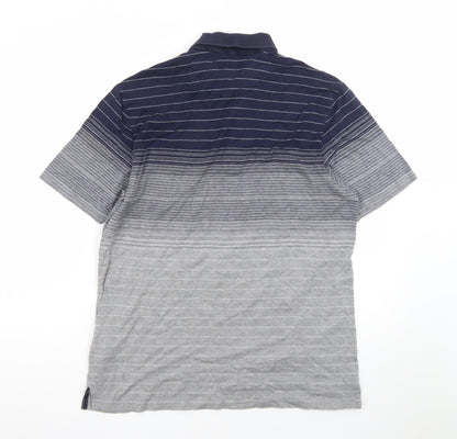 Blue Harbour Men's Blue & Grey Striped Polo Shirt, Size M Regular Fit