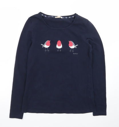 Barbour Women's Blue Long Sleeve Robin Print Cotton T-Shirt Size 10