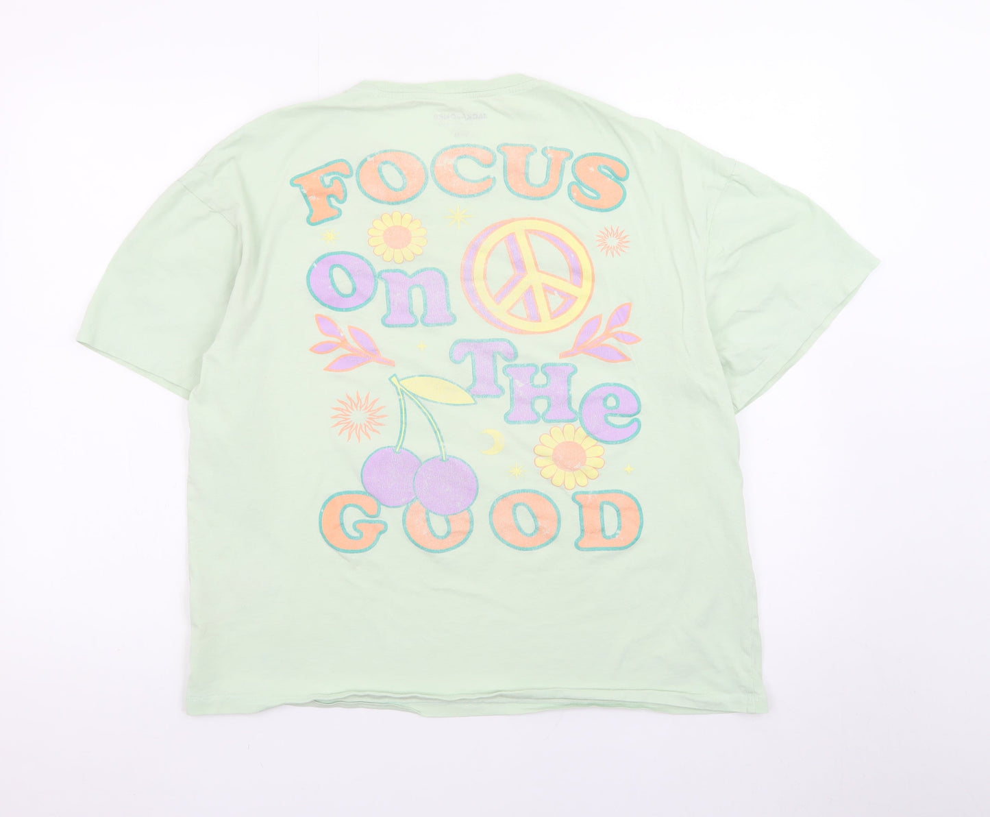 Jack & Jones Green Graphic Retro T-Shirt M Unisex Casual Summer Top