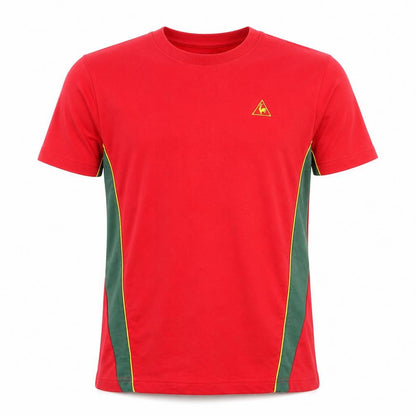 Front view of Le Coq Sportif Men's Red Portugal Graphic Crew Neck T-Shirt, size S