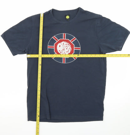 Pretty Green Men's Blue Union Jack Logo T-Shirt Size M Regular Fit