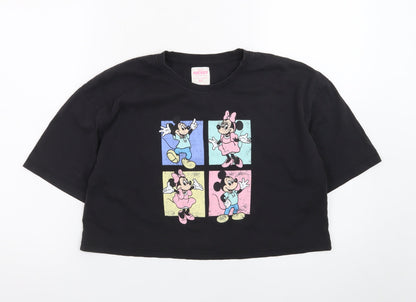 Primark Women Black Cropped Mickey & Minnie Cotton T-Shirt XS