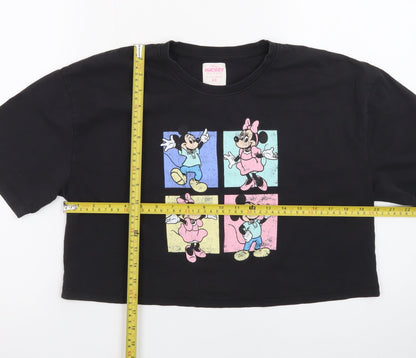 Primark Women Black Cropped Mickey & Minnie Cotton T-Shirt XS