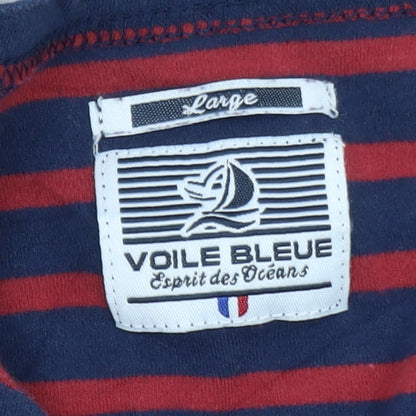 Voile Bleue Men's Blue Red Striped Nautical Long Sleeve T-Shirt Large