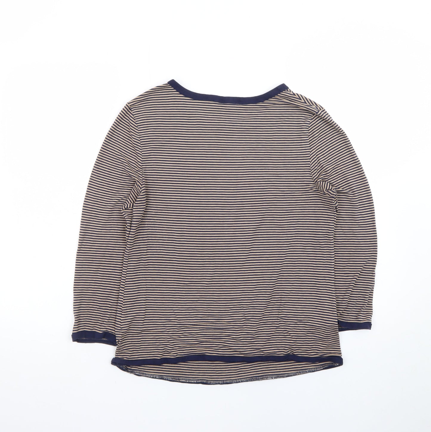 Jaeger Women Beige and Navy Striped Jersey Long Sleeve Top Size S
