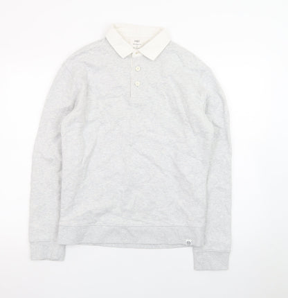 Marks and Spencer Men's Grey Long Sleeve Cotton Polo Shirt Size S