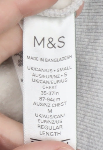 Marks and Spencer Men's Grey Long Sleeve Cotton Polo Shirt Size S