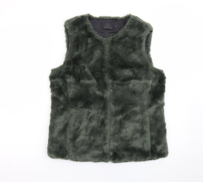ONLY Women's Green Faux Fur Waistcoat Size M Sleeveless Gilet