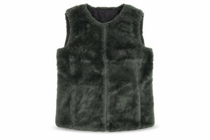 ONLY Women's Green Faux Fur Waistcoat Size M Sleeveless Gilet