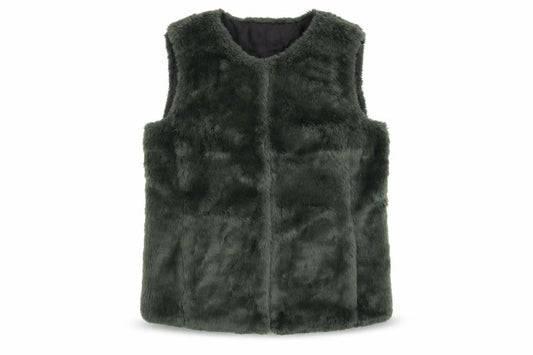 ONLY Women's Green Faux Fur Waistcoat Size M Sleeveless Gilet