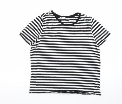 Monki Women’s Black White Striped Cotton T-Shirt Size 12