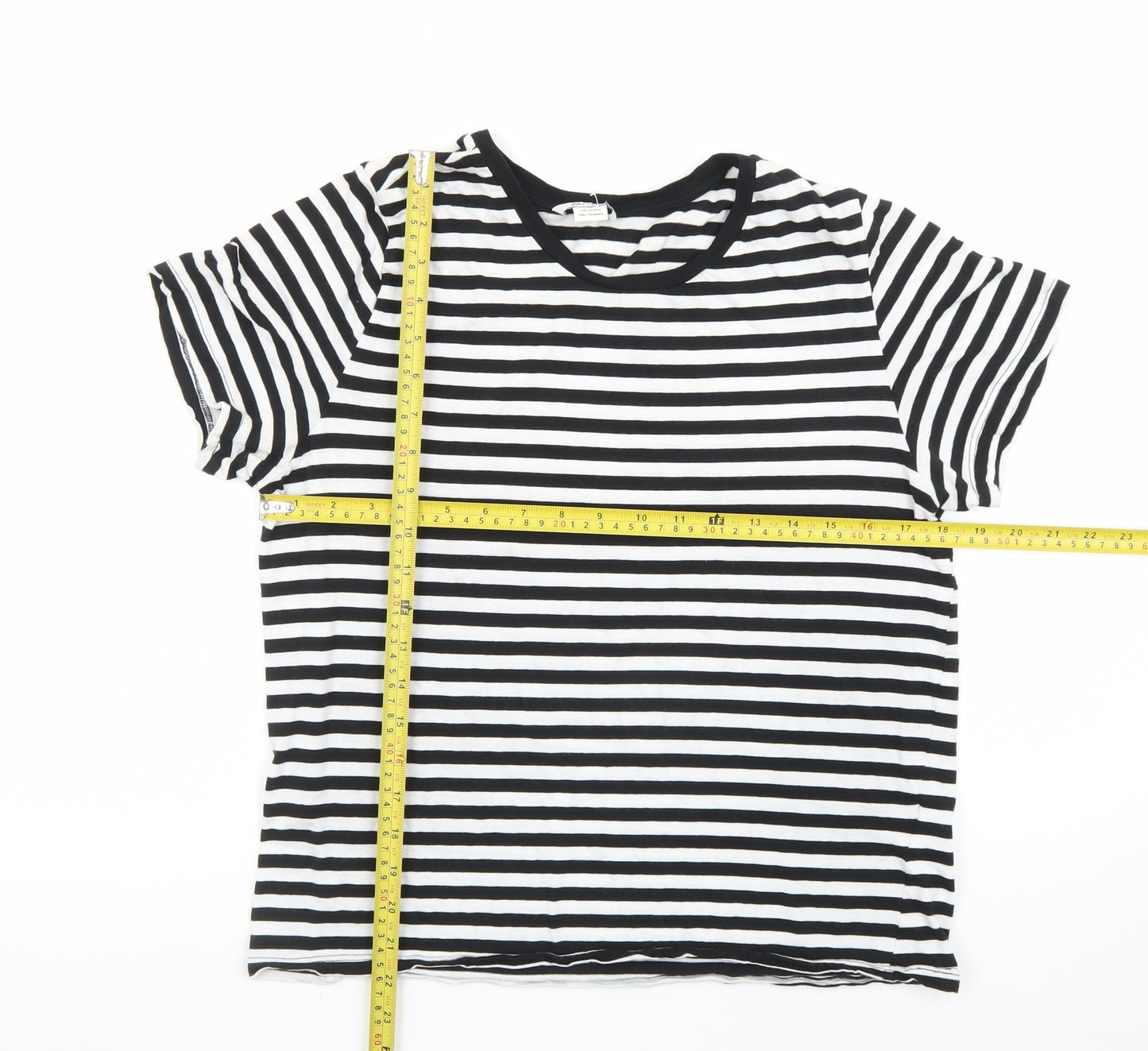 Monki Women’s Black White Striped Cotton T-Shirt Size 12