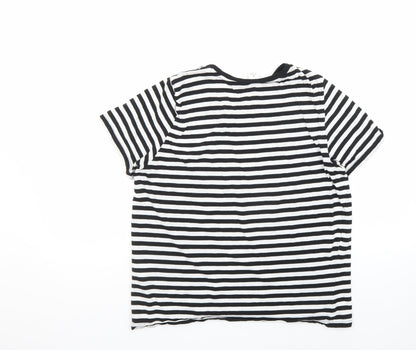 Monki Women’s Black White Striped Cotton T-Shirt Size 12
