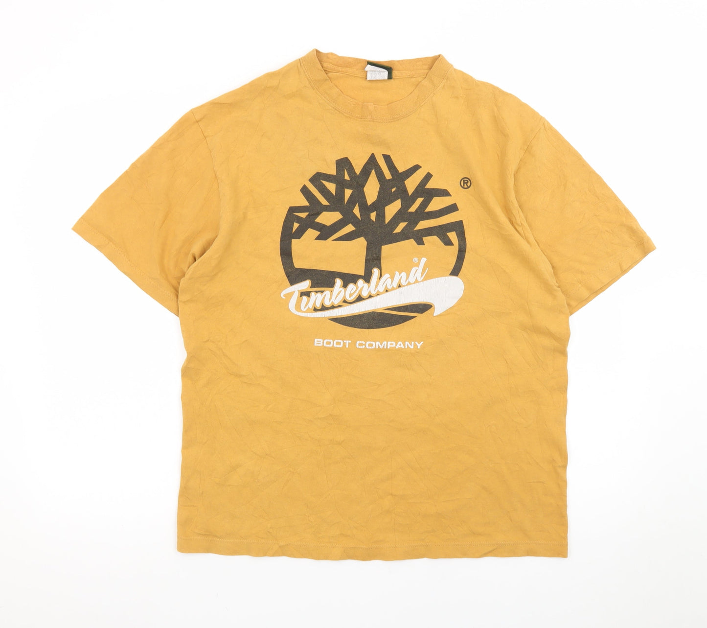 Timberland Men’s Yellow Logo Graphic T-Shirt Size S Vintage Cotton