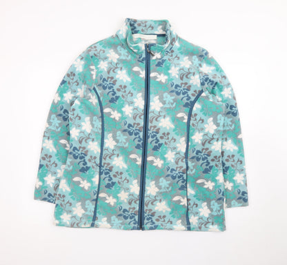 Damart Women Blue Floral Fleece Jacket Size 18 Full Zip Lightweight