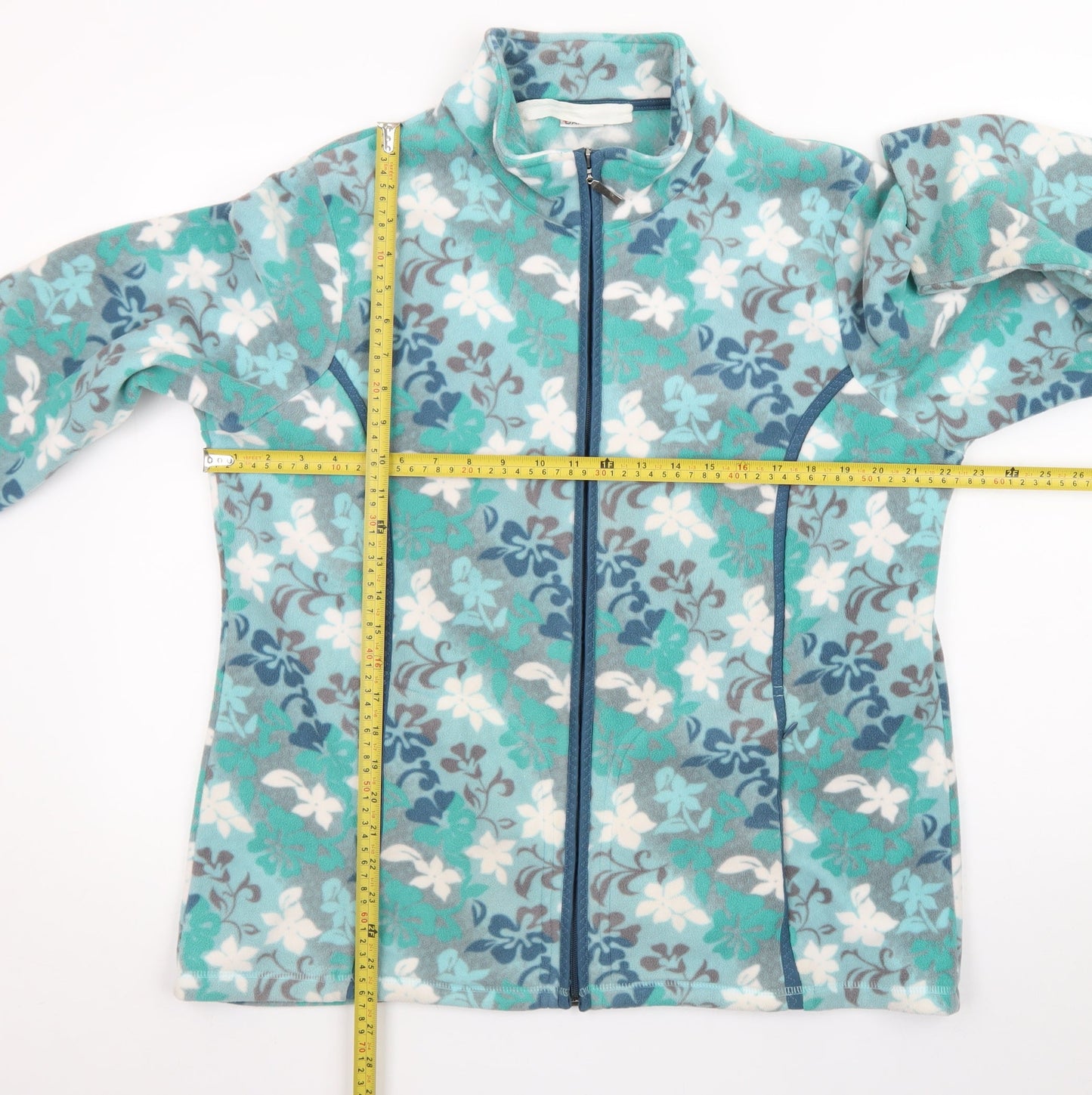 Damart Women Blue Floral Fleece Jacket Size 18 Full Zip Lightweight