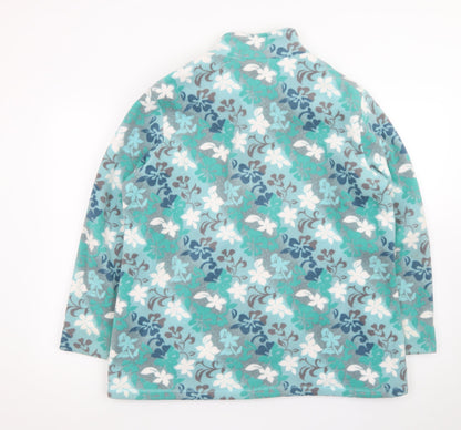 Damart Women Blue Floral Fleece Jacket Size 18 Full Zip Lightweight