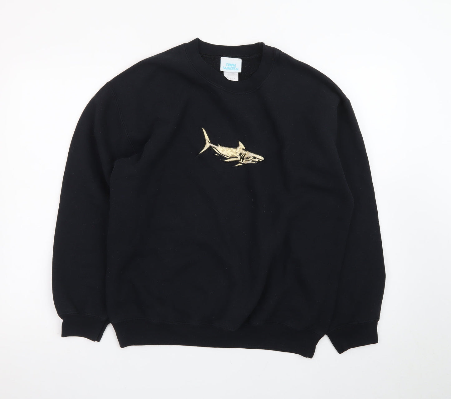 Emma Warren Men's Black Shark Embroidered Crew Neck Sweatshirt M
