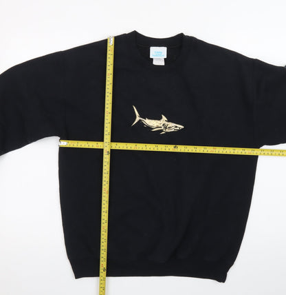 Emma Warren Men's Black Shark Embroidered Crew Neck Sweatshirt M