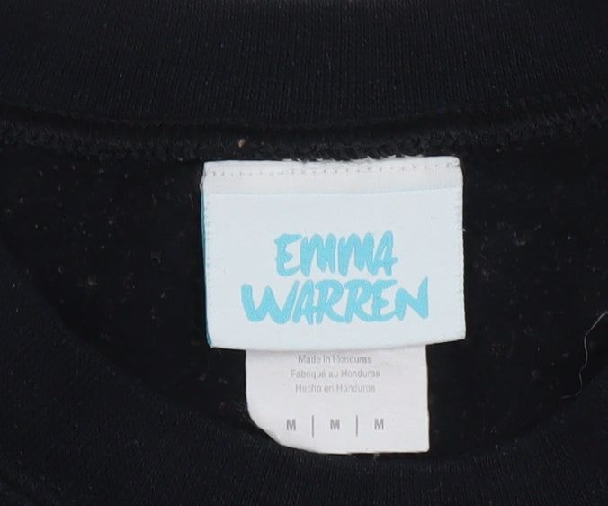 Emma Warren Men's Black Shark Embroidered Crew Neck Sweatshirt M