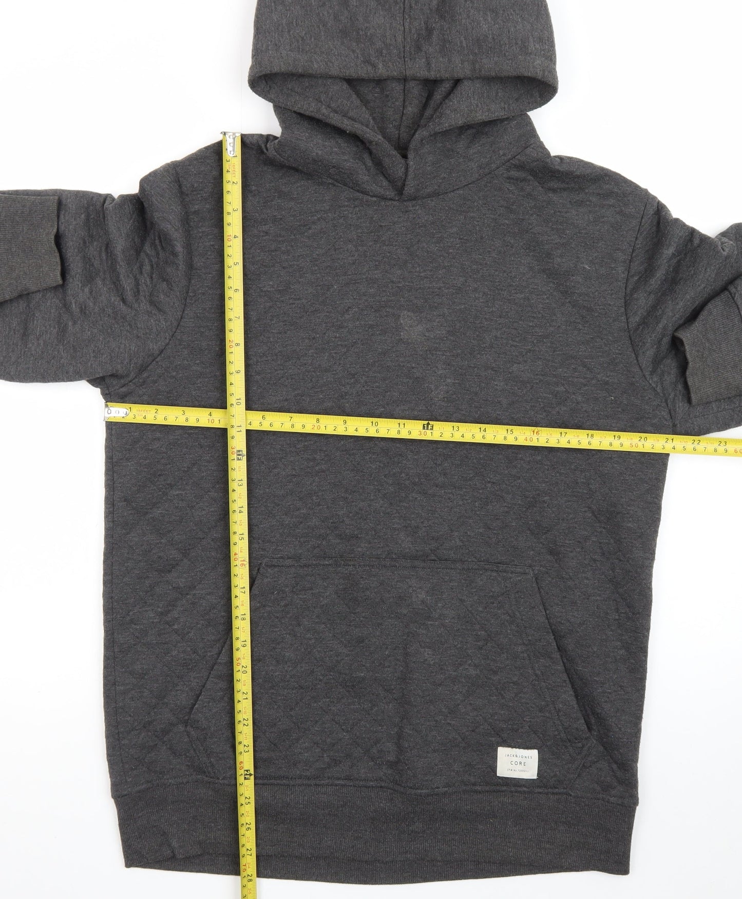 Jack & Jones Men’s Grey Pullover Hoodie L Quilted Core Casual