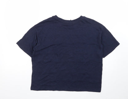 Marks and Spencer Women's Navy Lace Panel Cotton T-Shirt Size 12
