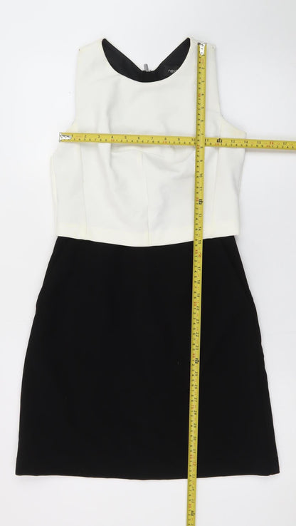 Next Women Black White Sheath Dress Size 6 Sleeveless Zip Back