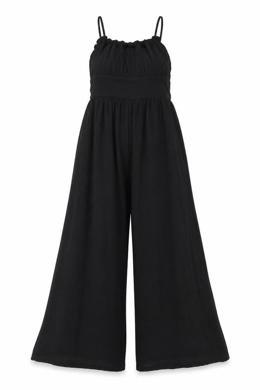 Front view of ASOS DESIGN Women's Black Cotton Wide Leg Jumpsuit, size 6