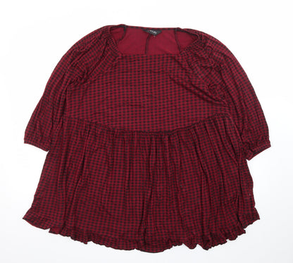 Yours Womens Red Check Short Jersey Smocked Dress Size 20