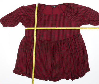 Yours Womens Red Check Short Jersey Smocked Dress Size 20