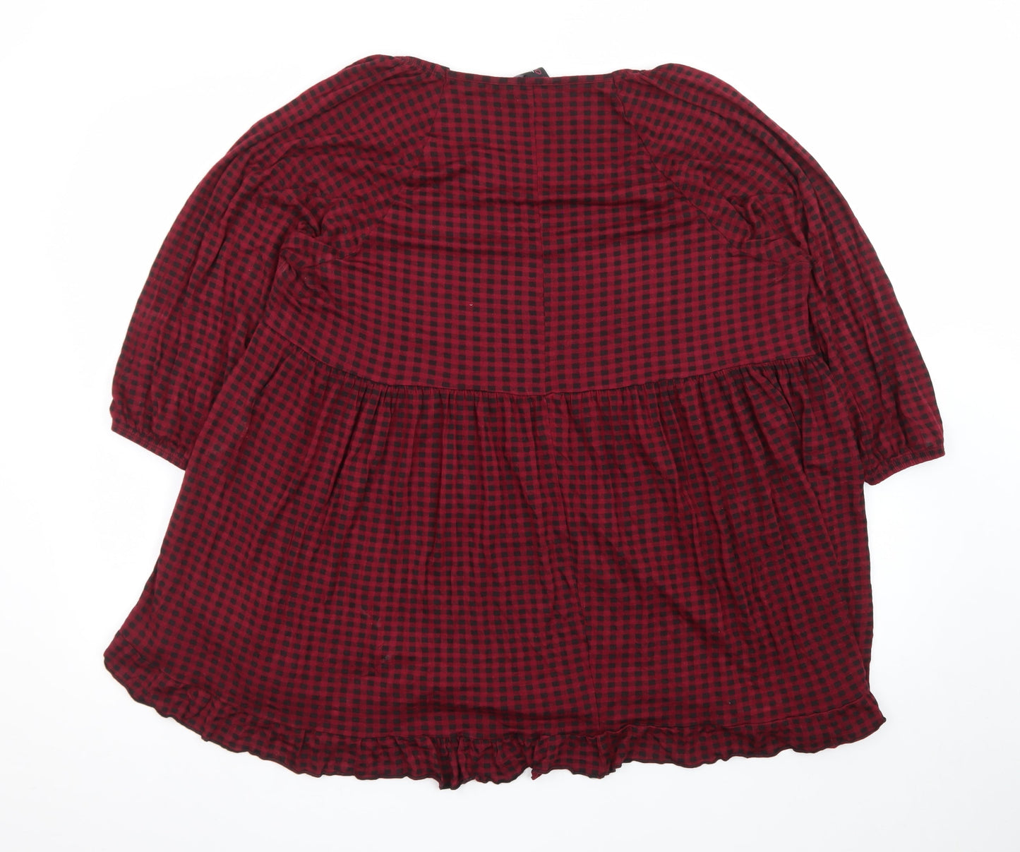 Yours Womens Red Check Short Jersey Smocked Dress Size 20