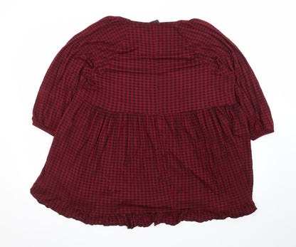 Yours Womens Red Check Short Jersey Smocked Dress Size 20
