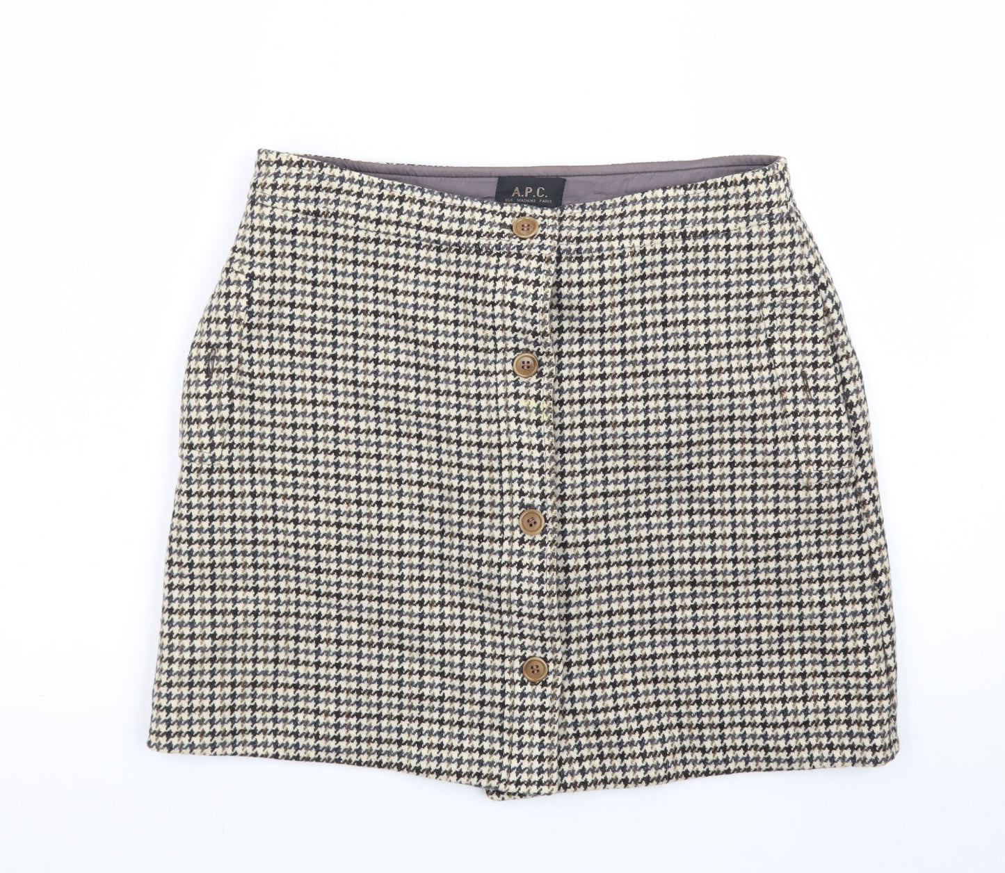 A.P.C. Women's Brown Wool A-Line Houndstooth Short Skirt Size 12