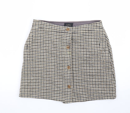 A.P.C. Women's Brown Wool A-Line Houndstooth Short Skirt Size 12