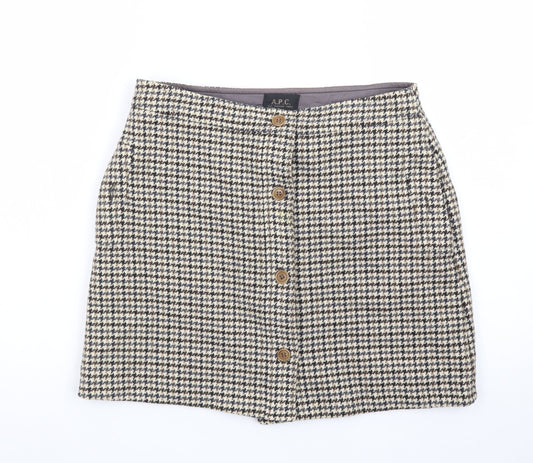 A.P.C. Women's Brown Wool A-Line Houndstooth Short Skirt Size 12