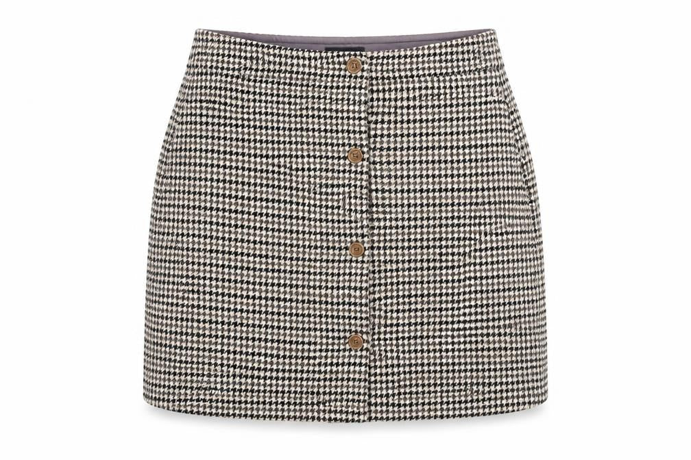 A.P.C. Women's Brown Wool A-Line Houndstooth Short Skirt Size 12