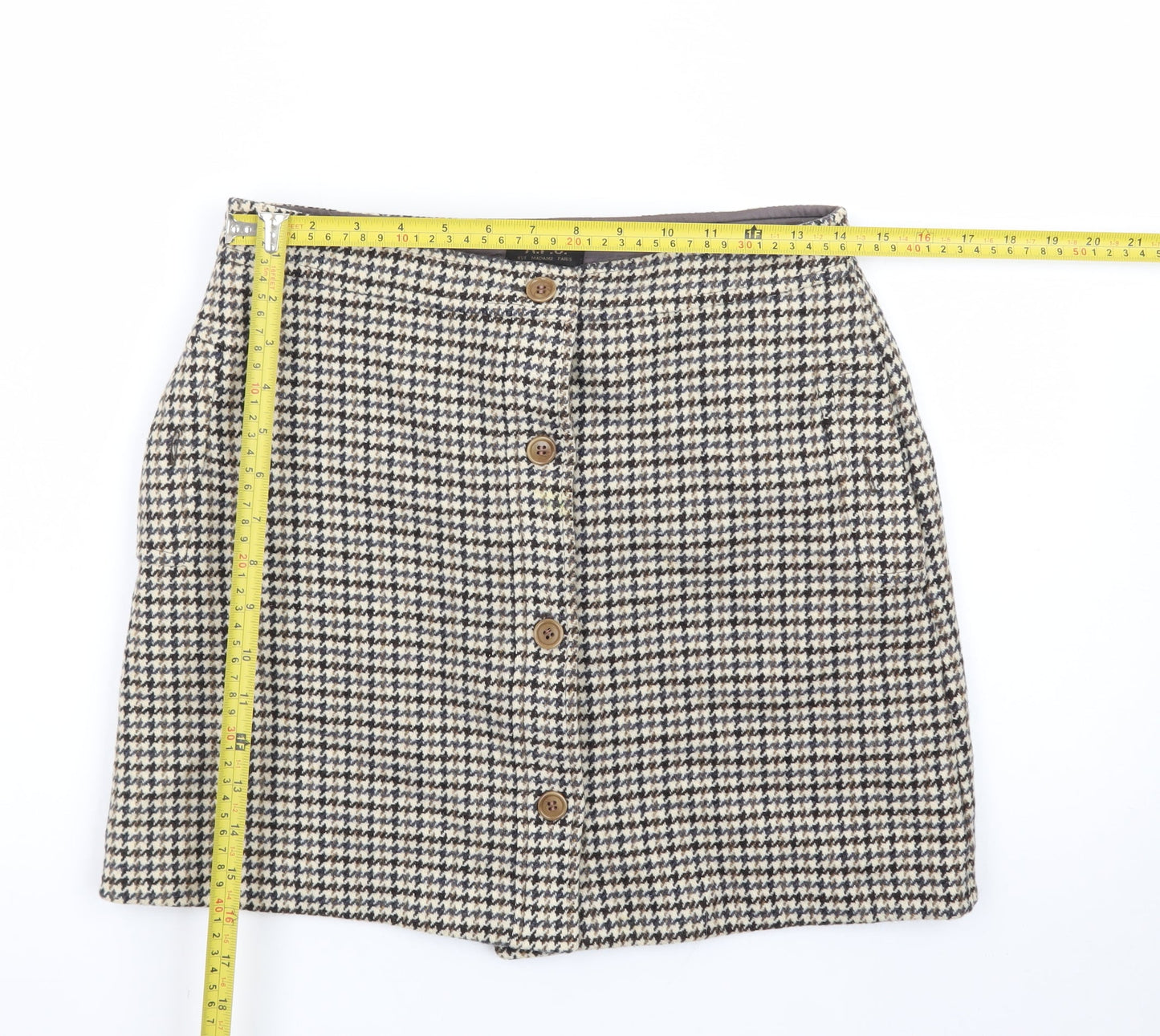 A.P.C. Women's Brown Wool A-Line Houndstooth Short Skirt Size 12