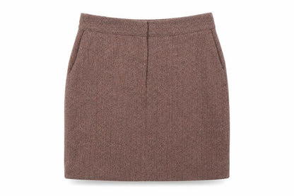 Next Women Brown Tweed Pencil Skirt Size 10 Wool Blend
