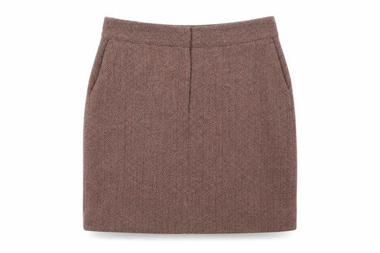 Next Women Brown Tweed Pencil Skirt Size 10 Wool Blend