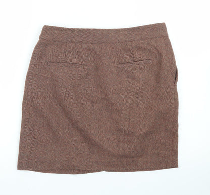 Next Women Brown Tweed Pencil Skirt Size 10 Wool Blend