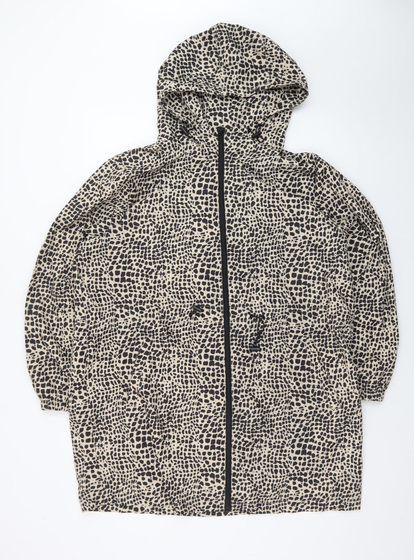 Tu Women's Beige Animal Print Hooded Rain Coat Jacket Size L