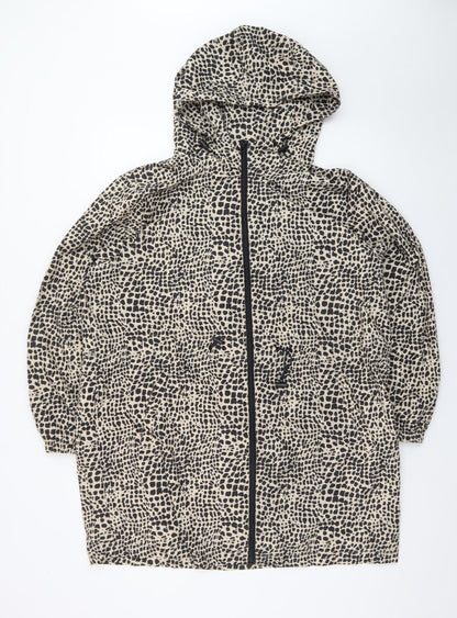 Tu Women's Beige Animal Print Hooded Rain Coat Jacket Size L