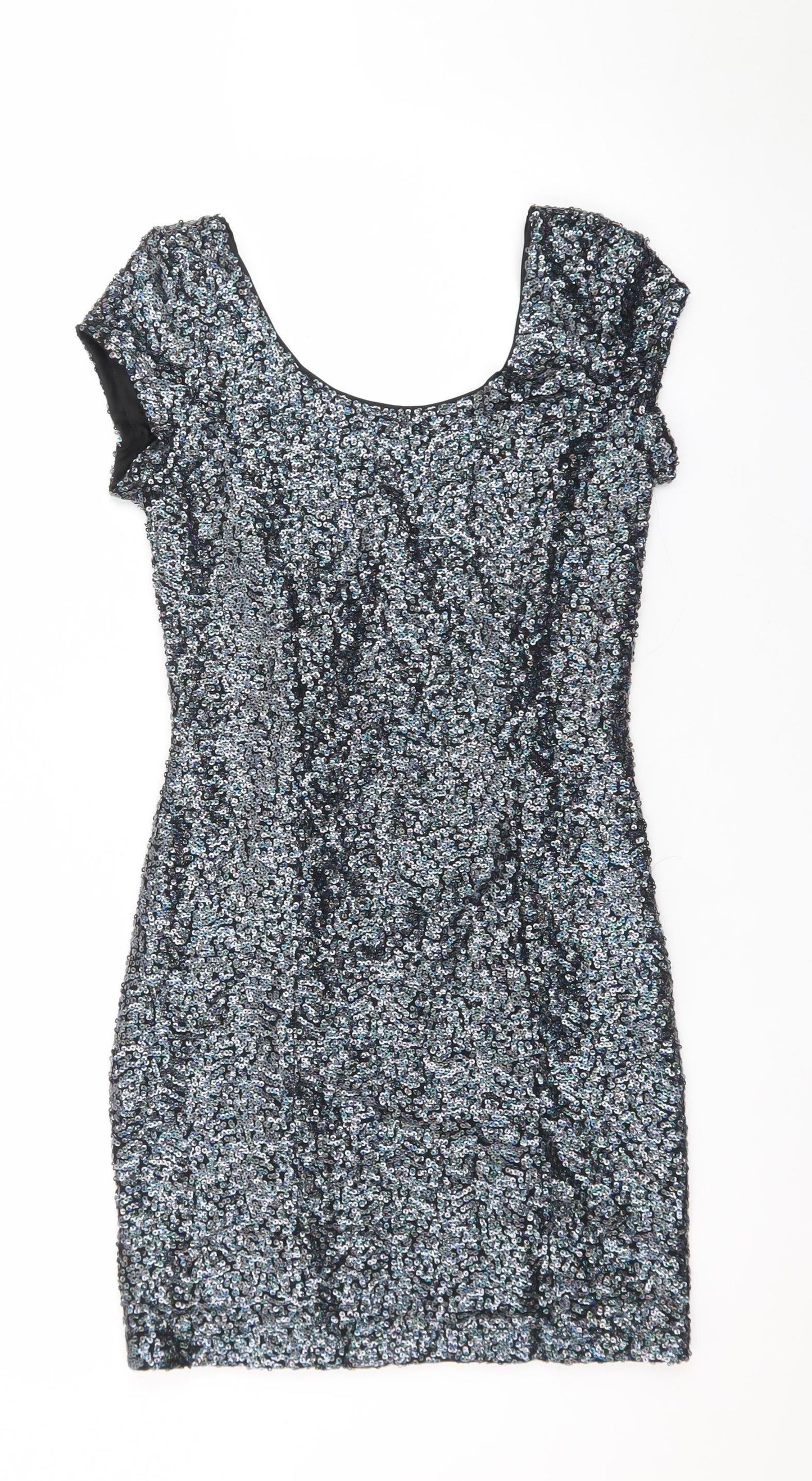 H&M Divided Women’s Silver Sequin Bodycon Short Sleeve Dress Size 10